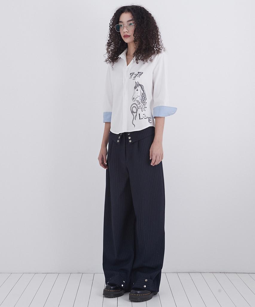 Soleubi Flap Stripe Slacks / Navy
