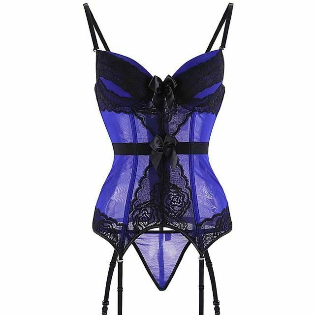 Sheer Bustier Garter Belt Purple Red White Blue Black Lingerie Women Corsets & Bustiers