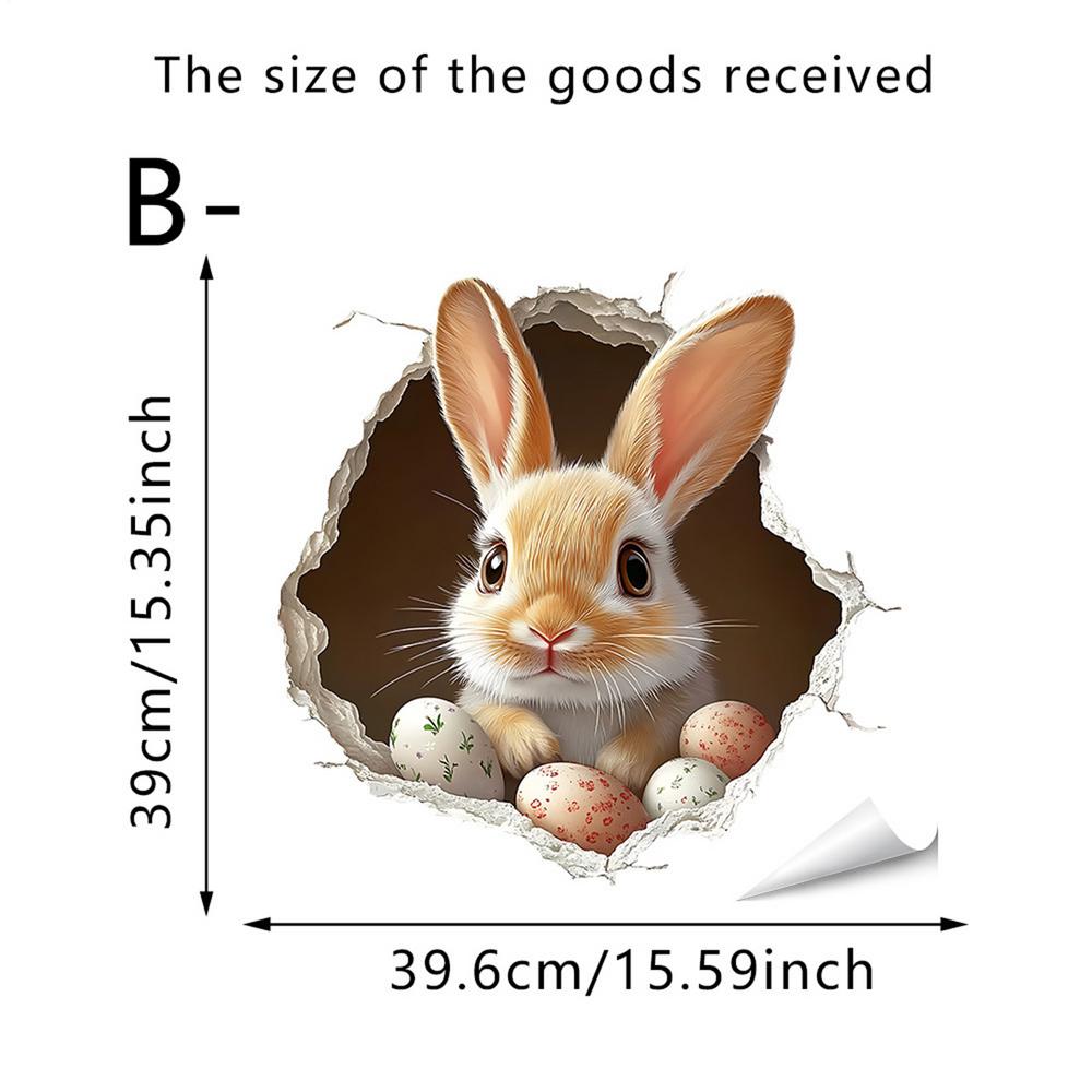 3D Hole Breaking Easter Bunny Sticker Cute PVC Self-Adhesive Ripped Easter Bunny Decals Easter Toilet Seat Wall Window Sticker