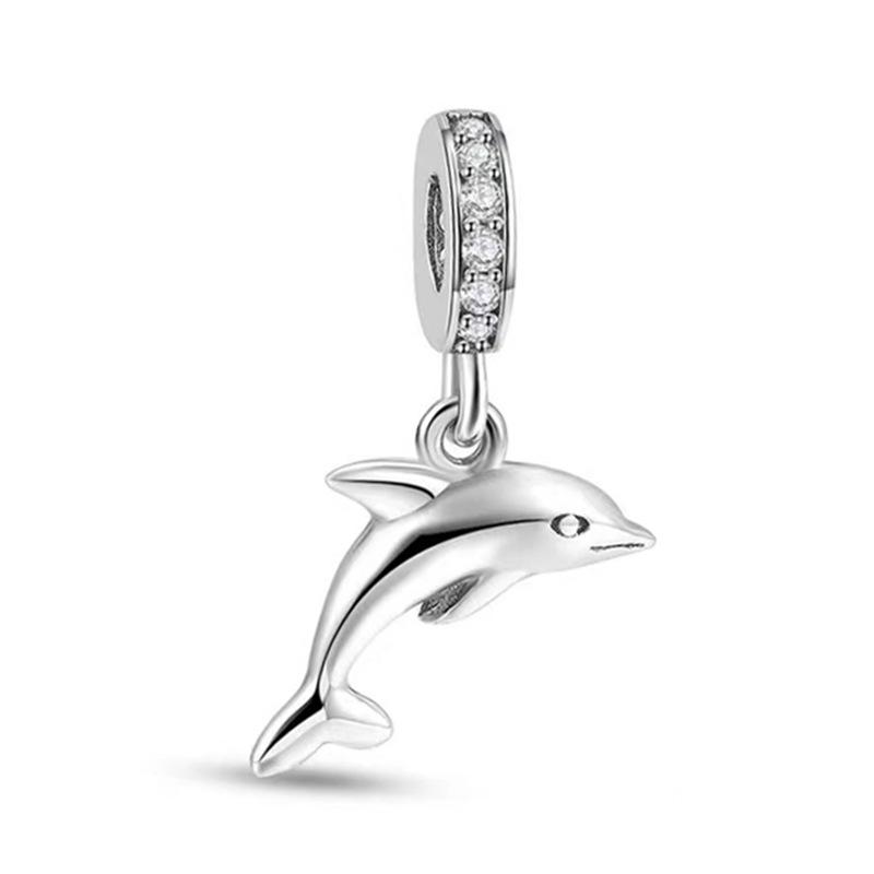 S925 Sterling Silver Starfish, Dolphin, and Turtle Charm Bracelet with Beaded Accessories