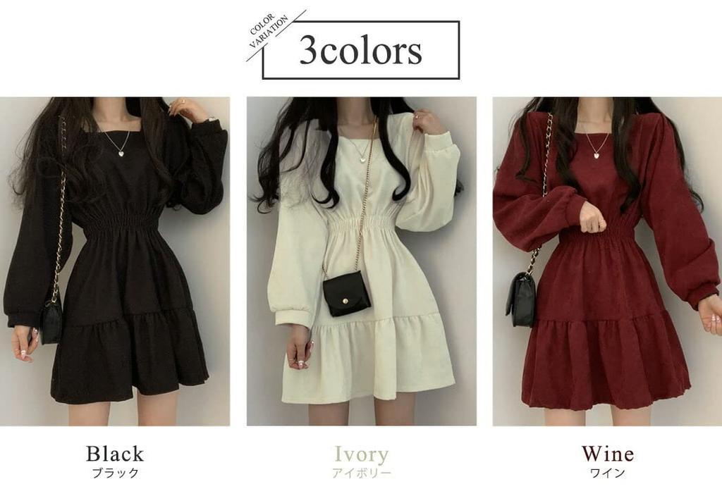 DAYCLOSET Mini Long Above the Puff tops1678 Dress, Sleeves, Knee, A-Line, Tiered, Flared, Sleeves, Mid-Weight, Spring/Autumn, (M, Black)