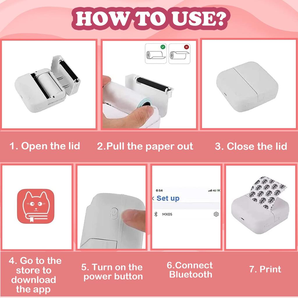 Mini Thermal Label Printer Smart Pocket Portable Po Printer For Phone Wireless Bluetooth Adhesive Miniprint W/ Printing Paper