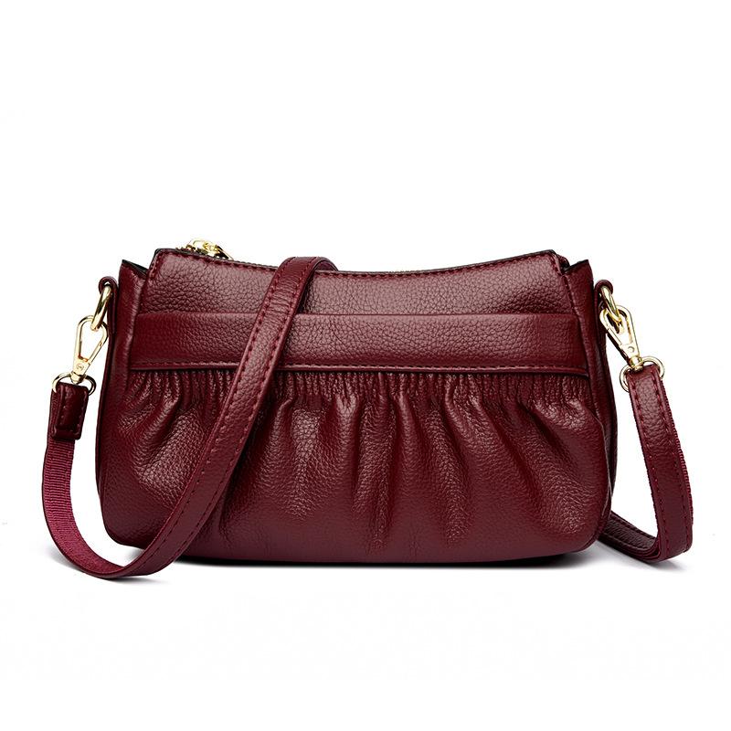 Soft Leather Medium Mother Bag Women's New Fashion Women's Messenger Bag Pleated Shoulder Bag