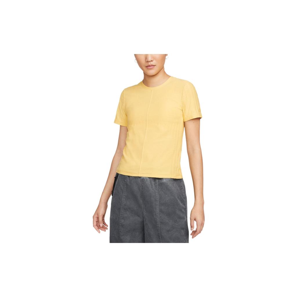 Nike Sportswear Dri-FIT ADV Tech Pack Solid Color Breathable Crew Neck Short Sleeve T-Shirt Women Tops Yellow DM6499-700