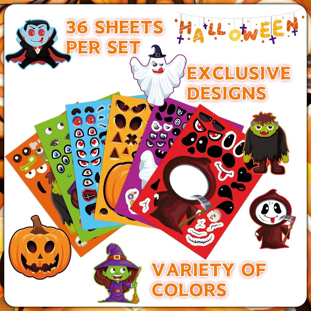 Halloween36 Pcssheets Halloween Decor Halloween Face Stickers Halloween Party Games Halloween Party Toddlers Halloween Sticker