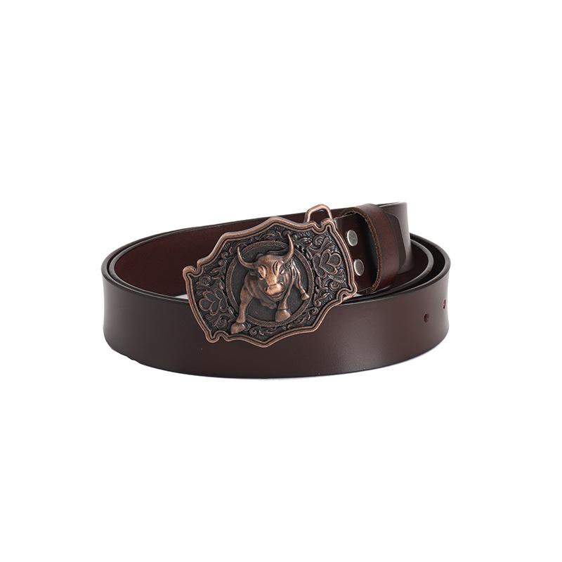 Vintage Bull Head Western Cowboy Men's Leather Belt - Personalized and Stylish