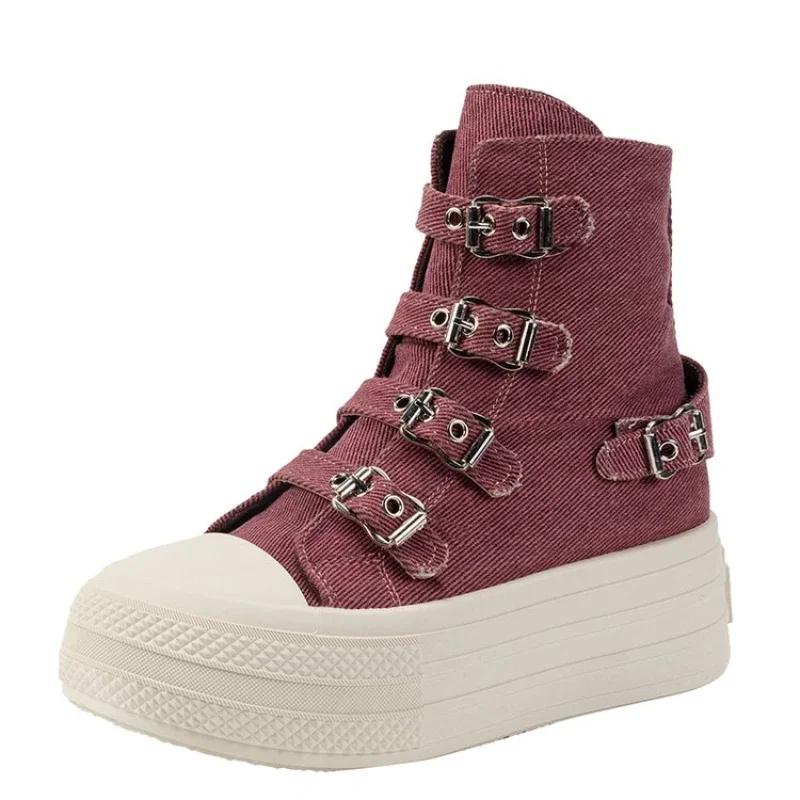 Fashion 8CM Wedge Heels Sneakers Canvas Shoes Women's 2024 Spring And Utumn New Fashion All Casual Thick Ventilate Soled Board Shoes