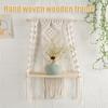 Wooden Floating Storage Holder Macrame Wall Hanging Shelf Board Bohemian Woven Rope Swing Shelf Display Home Book Plant Shelf