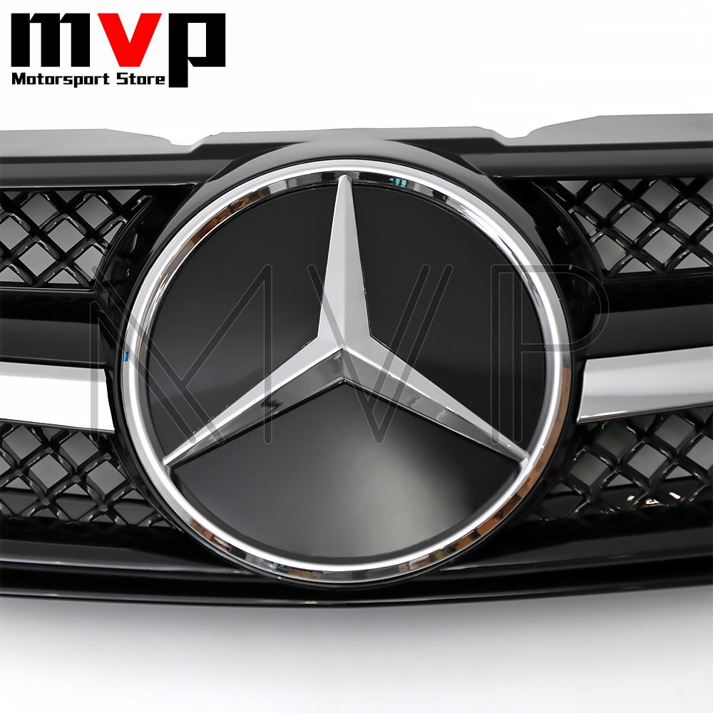 AAUI1 Chrome Black AMG Style Bumper Grille With Car Front Racing Grilled Emblem Logo For Mercedes Benz SL-Class R230 03-06 SL500 SL55