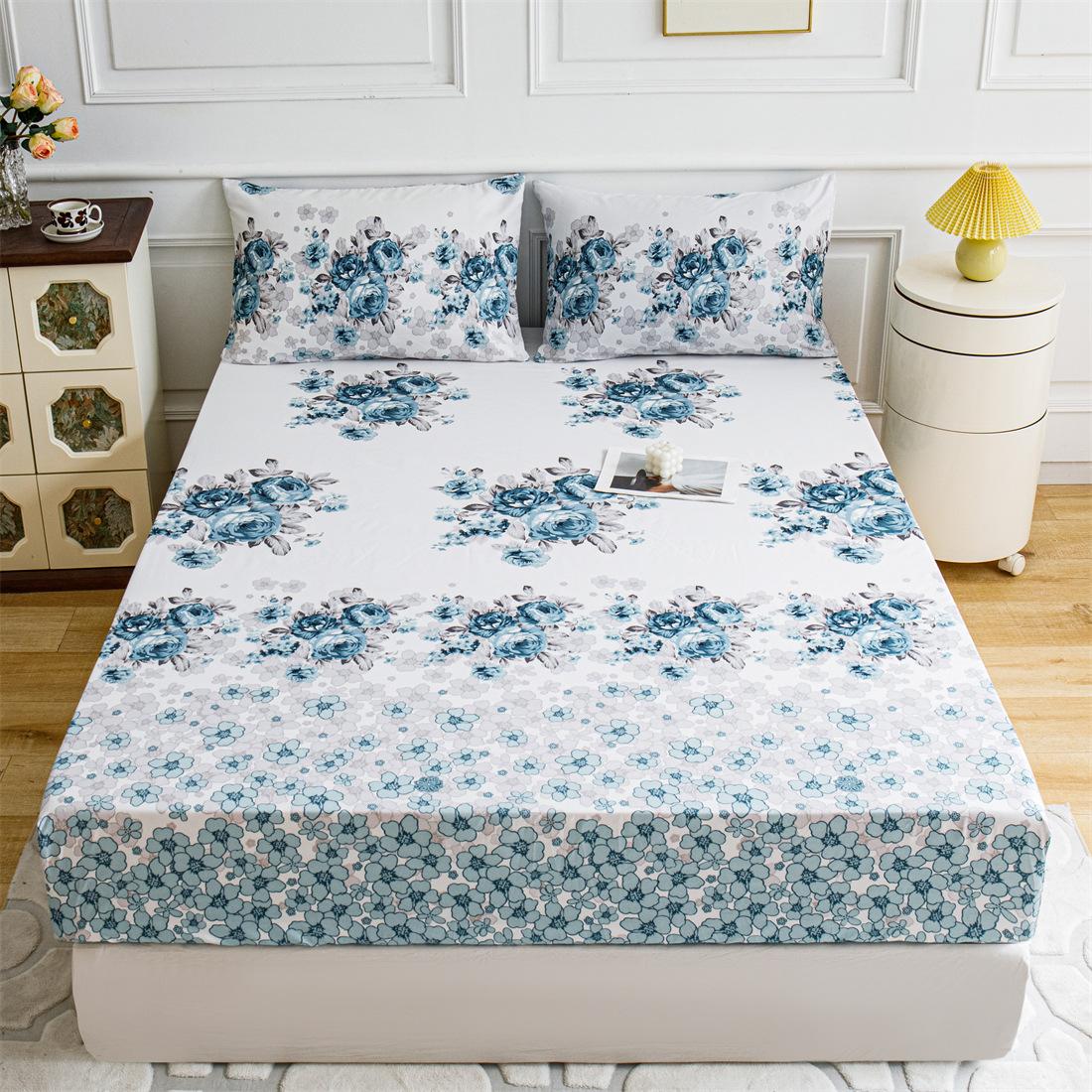 

Комплект простыней Queen King с глубоким карманом и цветочным принтом, 3 шт. Мягкие простыни из микрофибры Queen с глубоким карманом, устойчивые к выцветанию простыни и наволочки 160x200+25cm+2 pillowases