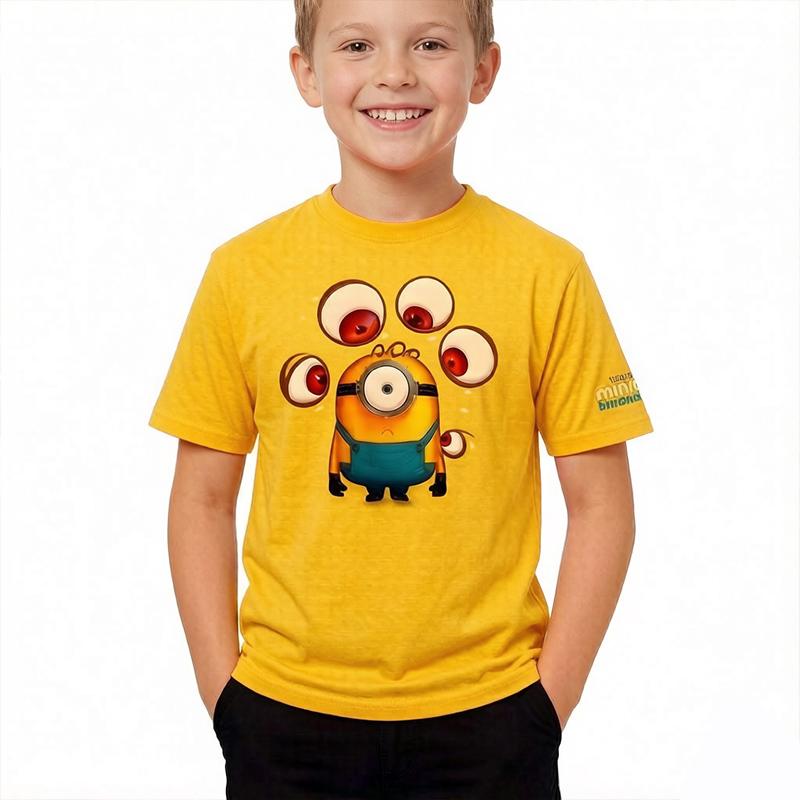 Minions Print Children Boys T-Shirt Skin Friendly Comfort Short Sleeve Tops Boys Girls Casual Birthday Gift Outfit
