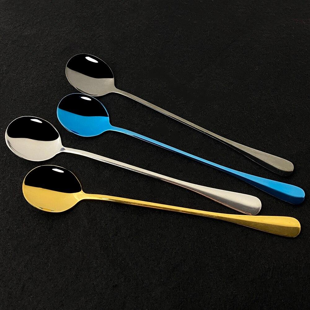 Handled Long 4pcs Stainless 192cm Steel Ice Cream Dessert Tea Spoon Colorful Coffee Spoon Dinnerware Flatware Kitchen Tools