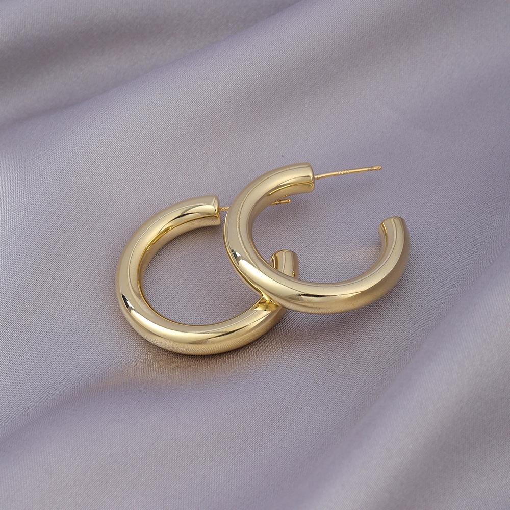 Retro Hong Kong Style Gold Plated Hoop Earrings - Versatile Cross-Border Fashion Studs
