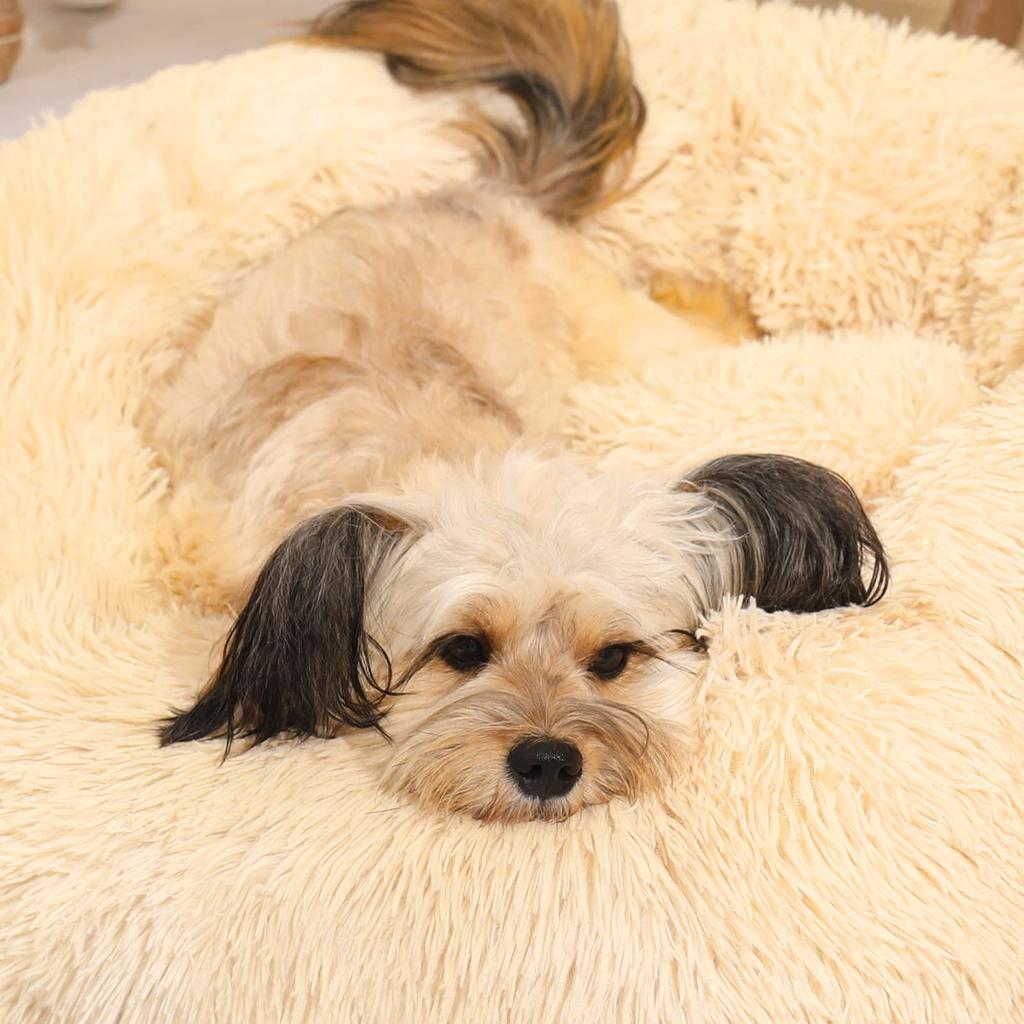 OYANTEN Round Fluffy Dog and Cat Bed with Cushion Perfect for Deep Cat Bed for Cats and Small Dogs Donut-Shaped - Sleep, Washable, Year-Round (60cm,