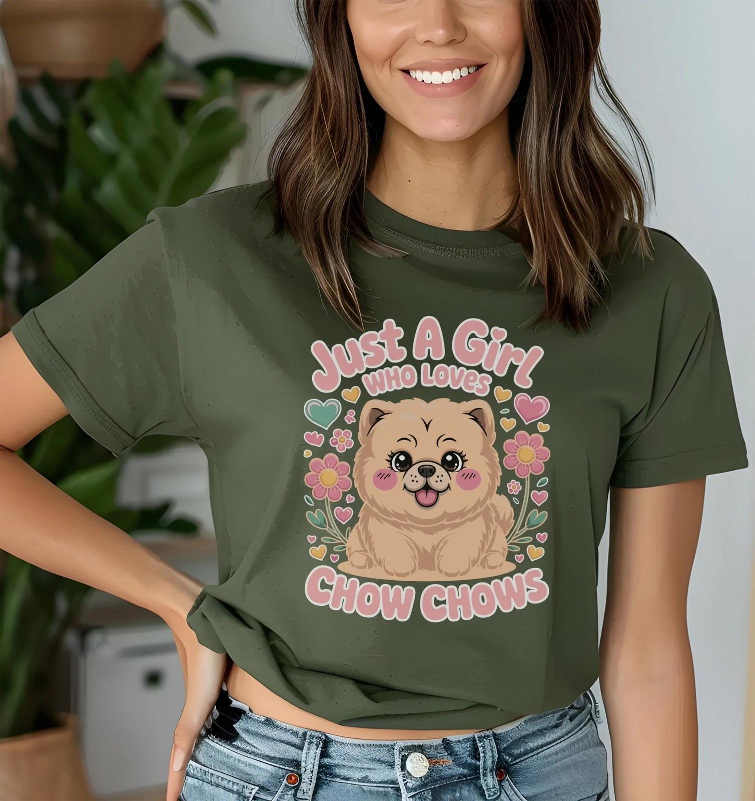 Just a Girl Who Loves Chow Chows T-Shirt, Cute Dog Lover Gift Tee for Women XL