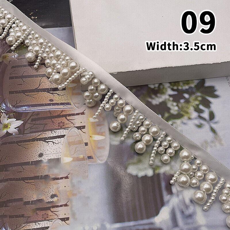 

Beaded Tassel Trim Ribbon Wedding Dress Costume Edging Sew Pearl Craft DIY Crafts Dress Jeans Clothing Decoration 1Yard