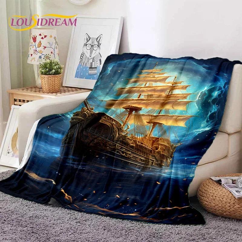 Ancient Pirate Ship Boat,Barque,Sailboa Soft Flannel Blanket for Beds Bedroom Sofa Picnic,Throw Blanket for Outdoor Leisure Gift