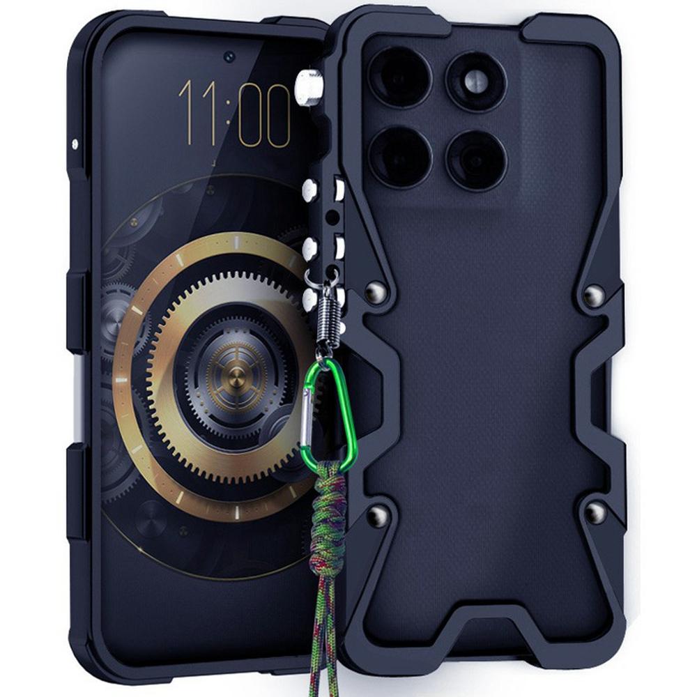 

For Motorola Edge 60s 5G Bumper Case Aluminium Alloy Metal Phone Shell Cover with Strap Black