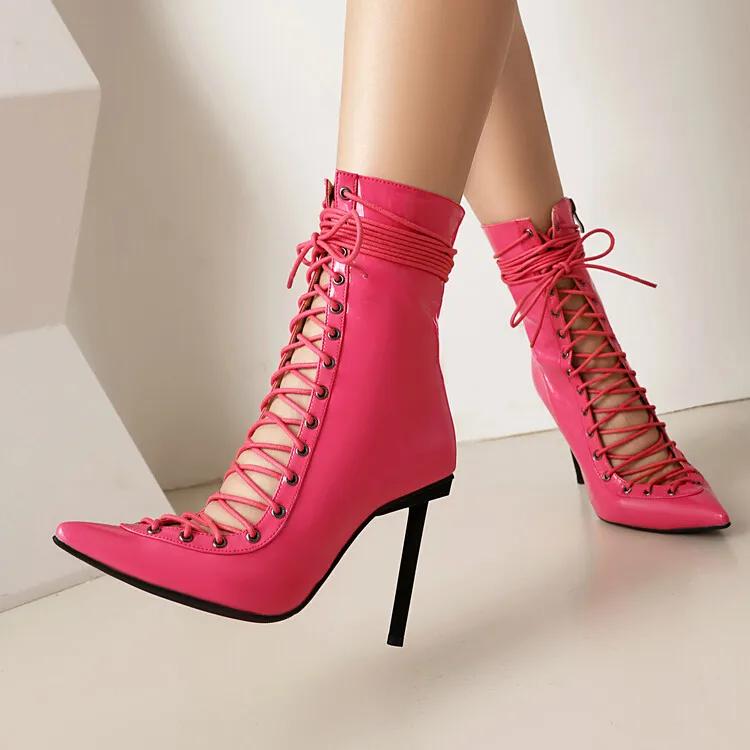 Fashion Brand Design Cross Strap Black and Red Short Boots Autumn Winter Fashion Pointed Spicy Girl Sexy Women's Ankle Boots Size 33-46