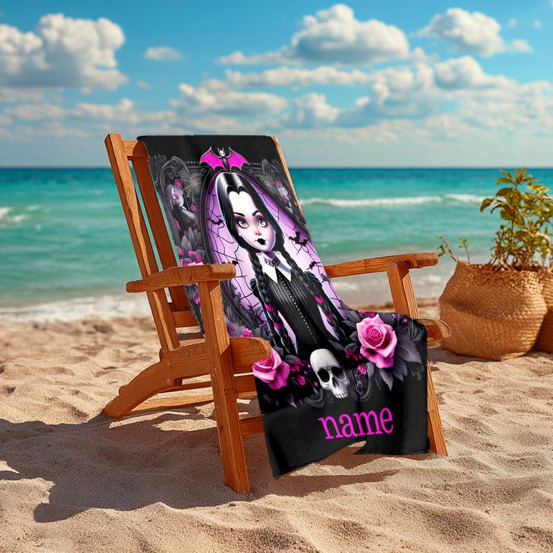 Personalized customized proof beach towel with Wednesday Addams pattern - soft, absorbent,quick-drying,perfect swimming,camping&bathing