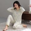Anti-bumping point with chest pad Spring and autumn women's cardigan loungewear pure cotton long-sleeved lapel two-piece pajamas women's suit