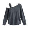 Denim Off-the-Shoulder Long Sleeve Oversized Casual Loose Tops Women Spring Autumn T-shirt