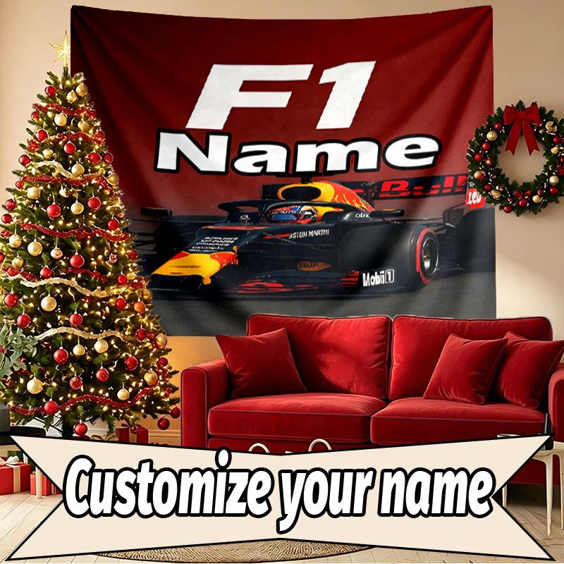 Custom Name Personalized Red Bull Racing Print Tapestry, Wall Art Decor, Bedroom, Dorm, Apartment, LivingRoom, Party Backdrop, Gift for Birthday