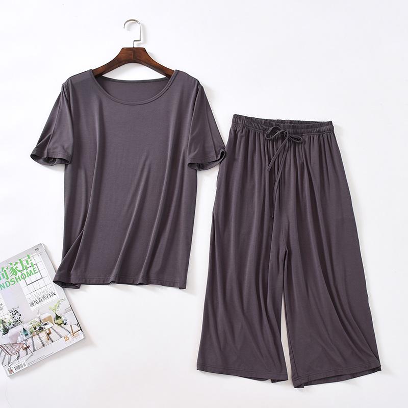 

Женский летний модальный пижамный комплект - Топ с коротким рукавом и капри, можно носить на улице, большие размеры XL