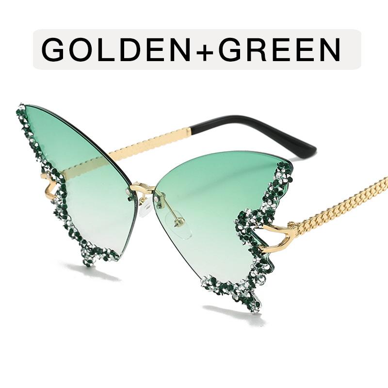 Butterfly Shape Sun Glasses Women Rhinestone Decoration Rimless Sunglasses Party Club Women's Sunglass