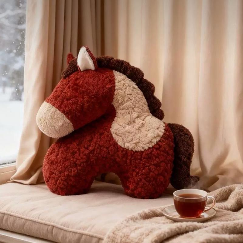 Irregular Shape Plush Horse Pillow - New Year Sofa and Car Decoration Gift
