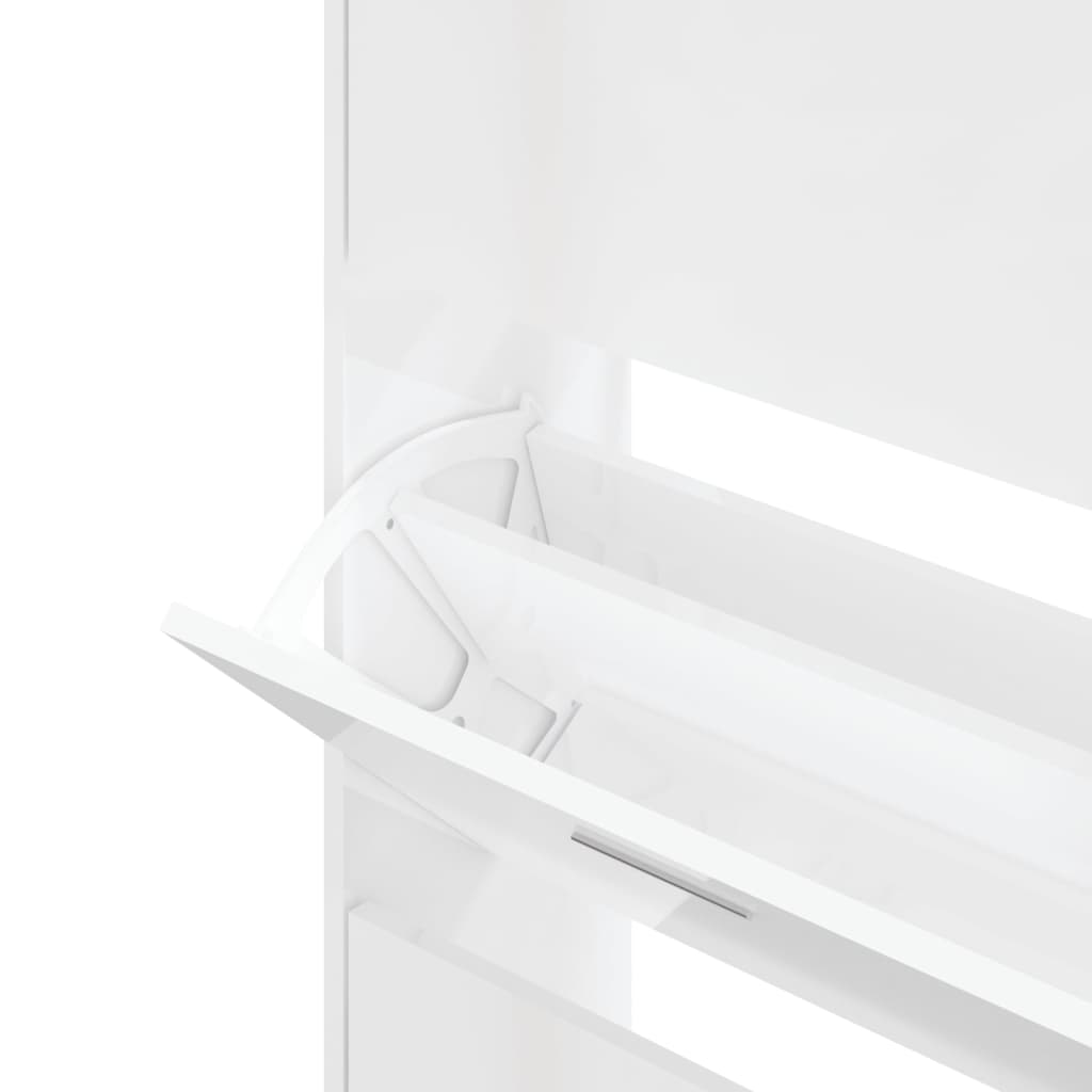Shoe Cabinet High Gloss White 63 X 24 X 147 Cm Particleboard