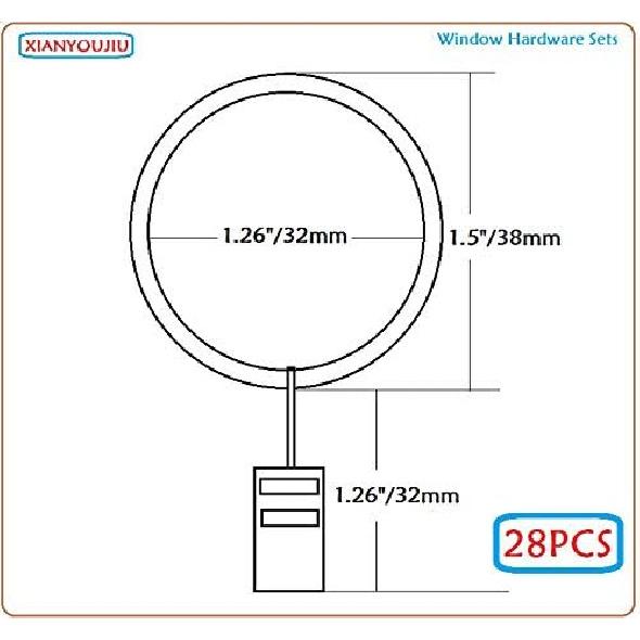 Curtain Rings with Clip - Set of 28,Interior Diameter 1.26",Fits for 1-Inch Metal Rod - Satin Nickel