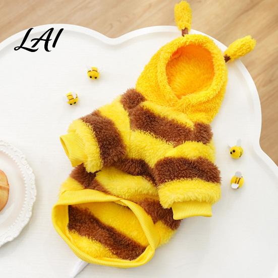 Dog Hoodie with Wings Cute Bee Hoodie Plush Hooded Pet Outfit 3D Antennae And Wings Cozy Striped Costume for Small Dogs Pullover
