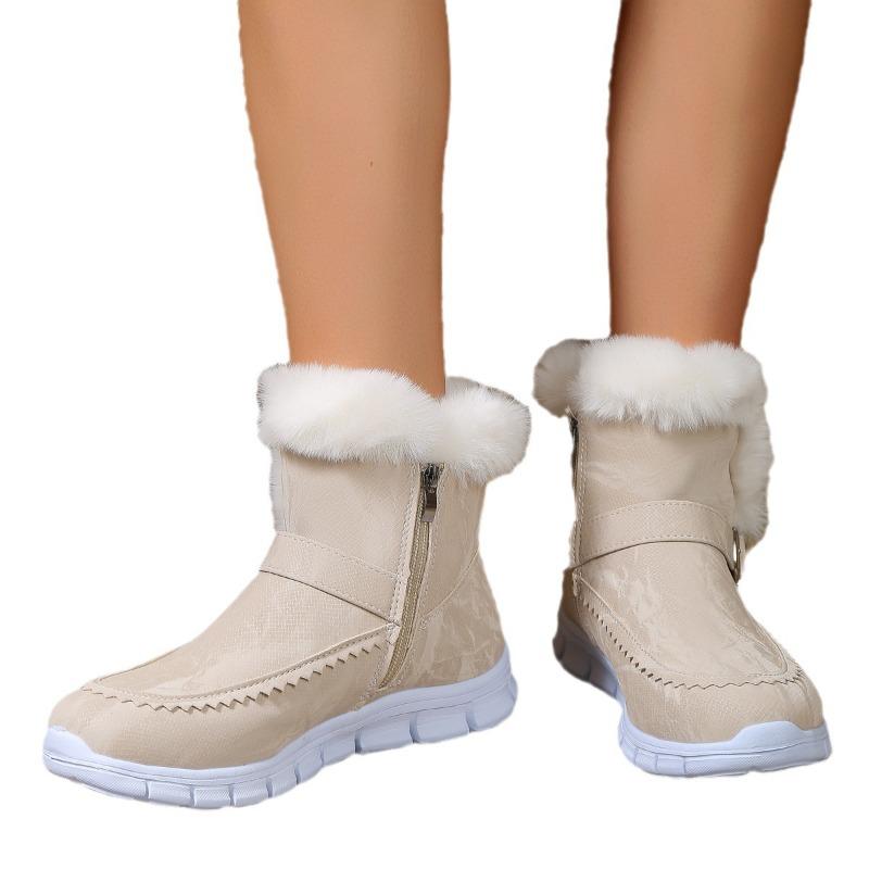 Snow Boots Women's Short Tube Fleece Thickened Martin Boots New Winter Belt Buckle Short Boots Warm Fluffy Cotton Shoes