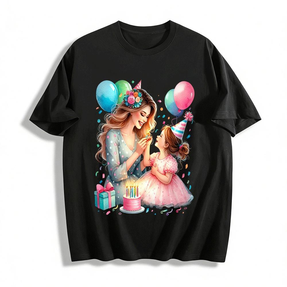 Mom And Kid Birthday Party Print Casual Top For Adults Kids Pure cotton T-shirt XXS