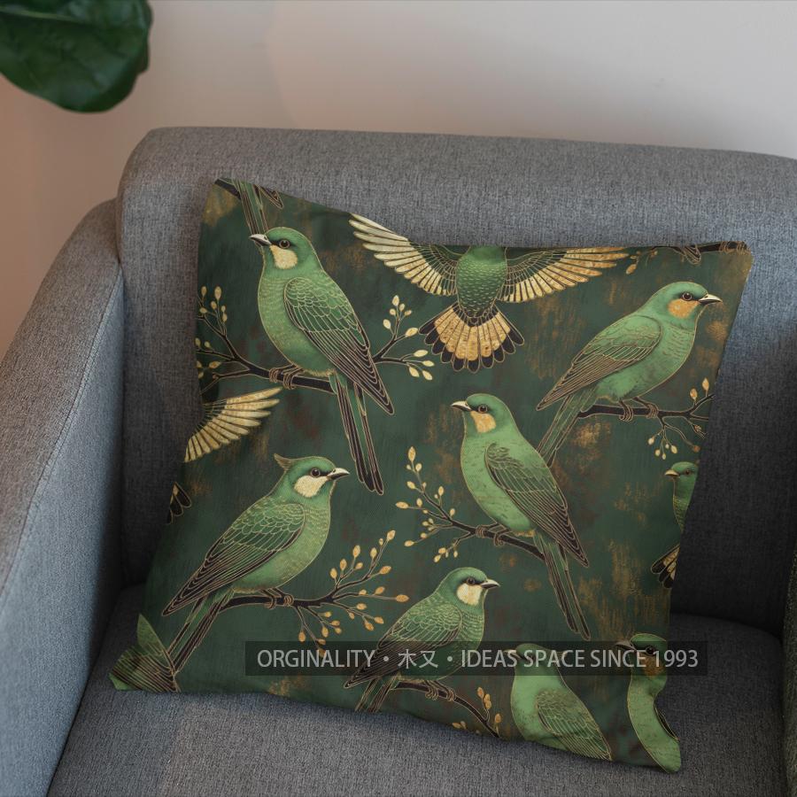 2D Enchanted Birds Pattern Decorative Pillow Cover Pattern Cushion Cover Suitable For Sofa Bedroom Car Pillow Cover
