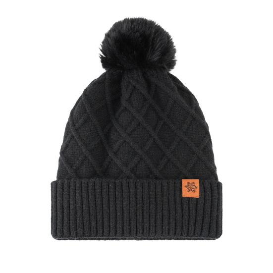 Women Winter Knitted Hat with Faux Fur Pom Pom Ball