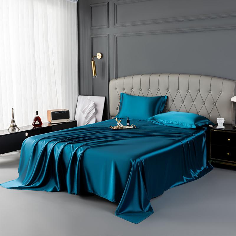 Luxury Natural Mulberry Silk Double Bed Sheet Set Stain High-End King Size Bedsheet Sets Home Solid Color Soft Smooth Bed Cover