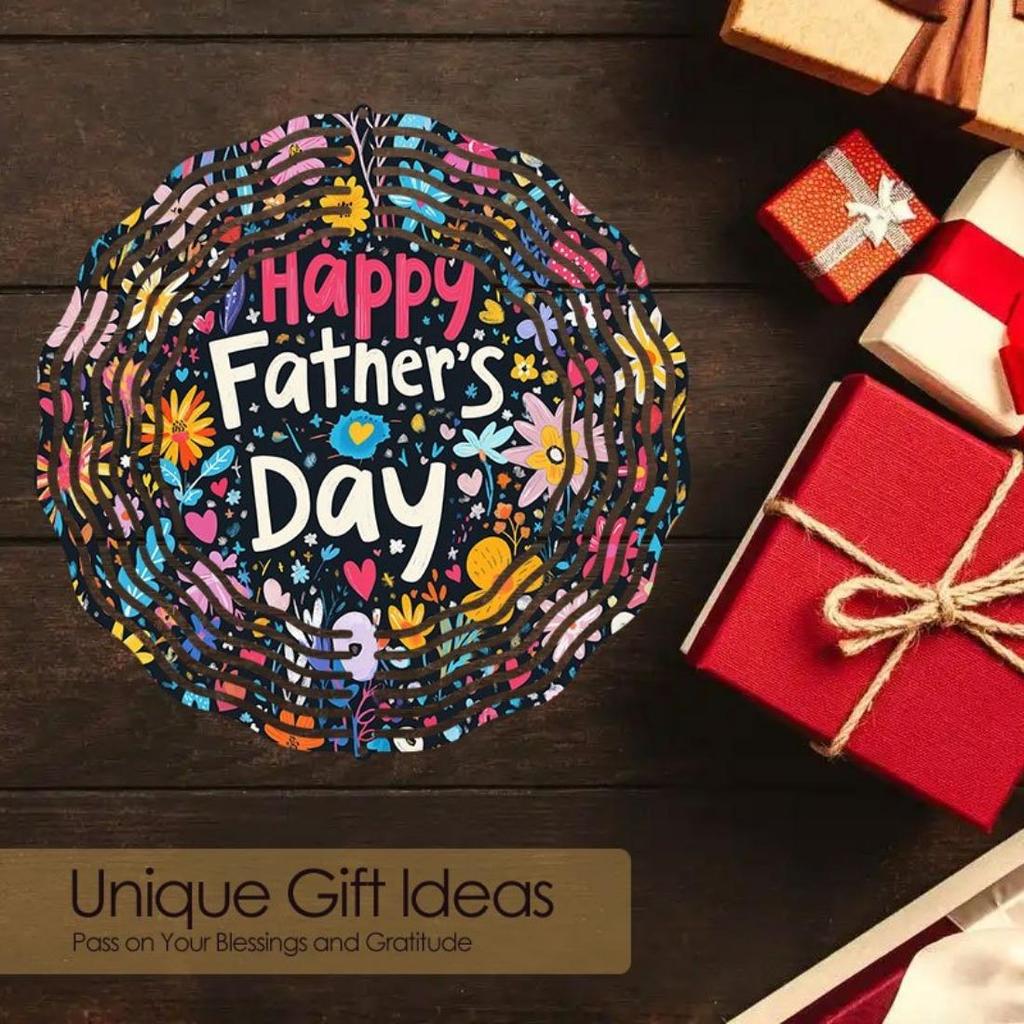 1 Stück Mandala Hänge-Windspiel mit "Happy Father's Day"-Design – Lebhaftes florales Muster, Metallkonstruktion