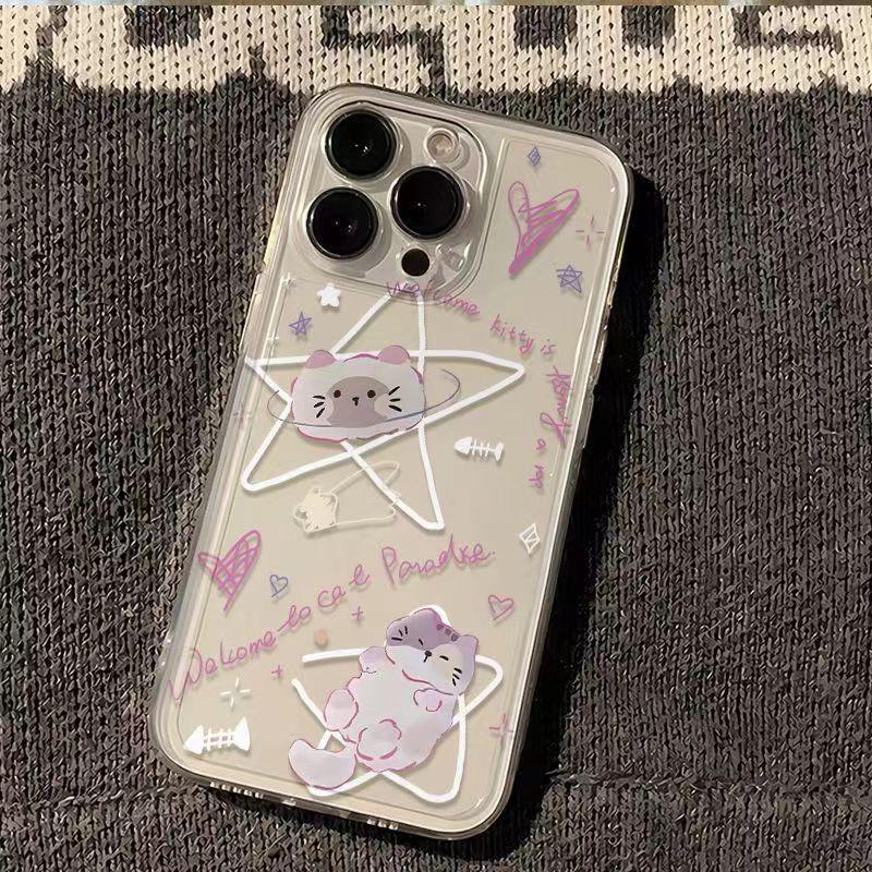 Line Star Apple 17 Pro Max & 15 Pro iPhone Transparent Space Cat Soft Case XS