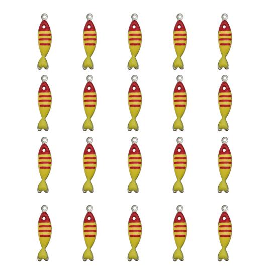 20Pcs Enamel Fish Charms Stainless Steel Fish Pendants Double-sided Striped Mini Fish Charms for DIY Jewelry Making Earring Necklace Bracelet Keychain