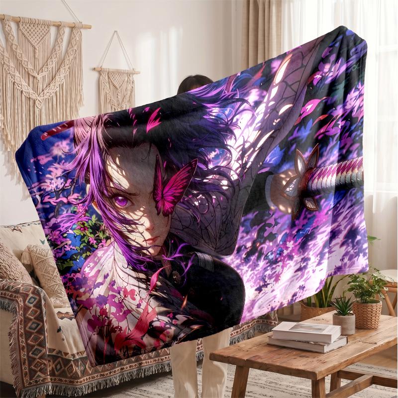 Shinobu Kocho Printed Flannel Blanket, Skin Friendly Warm Throw for Indoor Couch Bed Daily Use