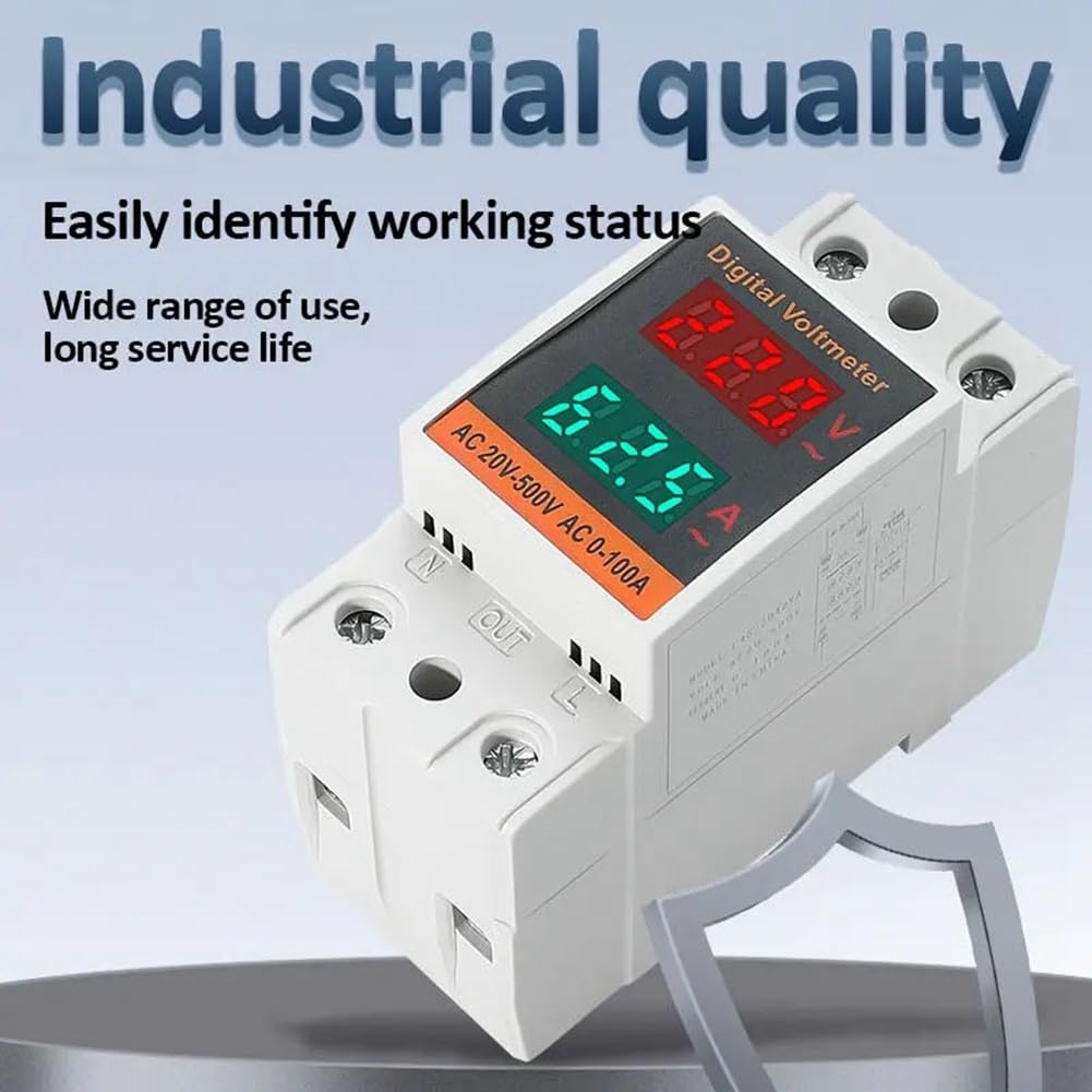 Alliteqwe Dual Display Combination Rail Type Single Phase Digital Meter, Digital DIN Rail Power Meter, AC Voltmeter, Ammeter, Energy Meter