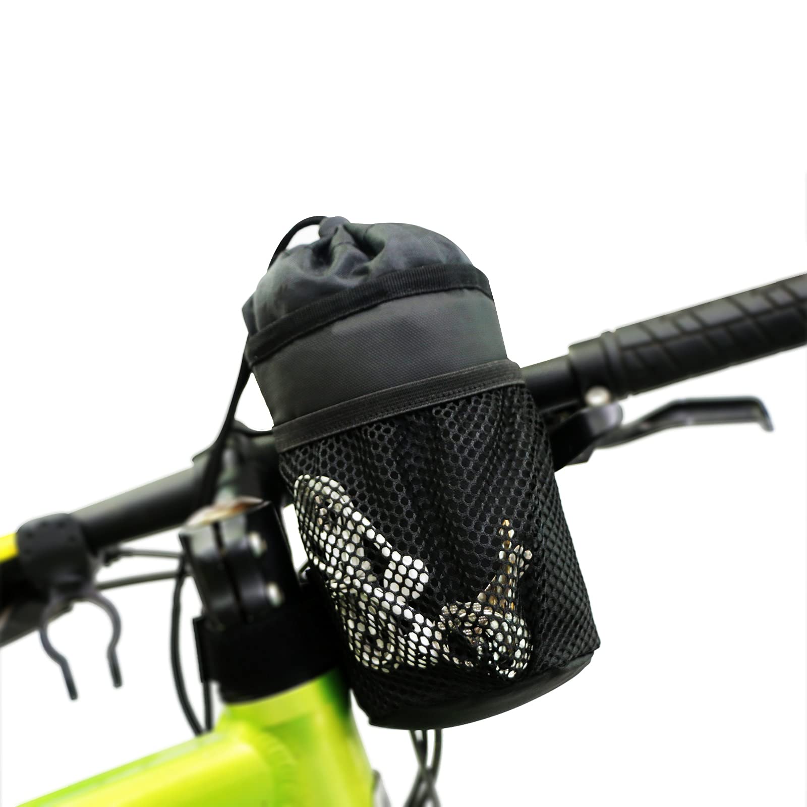

Caudblor Bicycle Bottle Cage Handlebar Bag with Cell Phone Storage and Mesh Fits Handlebar Containers on and Mountain Bikes Pocket, Adjustable,