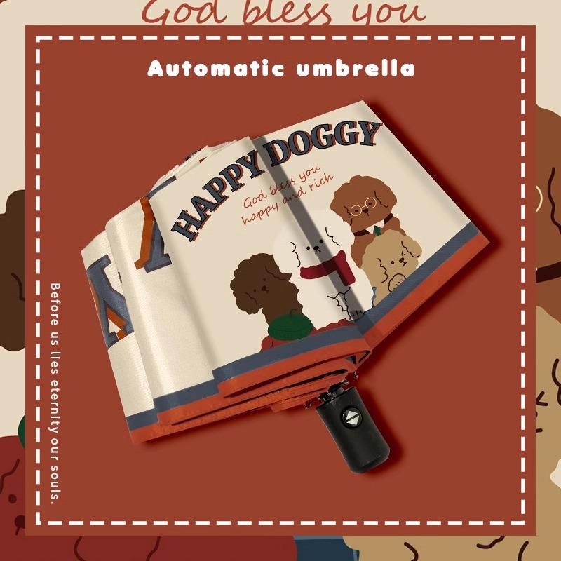 American Retro Umbrella Female Weather Rain Cartoon Dog Cute Student Fully Automatic Folding Sunscreen Sunshade Sun Umbrella