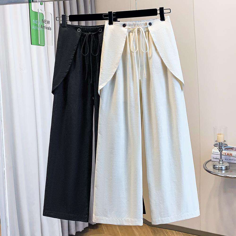 DIMANAF 2026 Plus Size Summer Women Pants Elastic Waist Oversize Fashion Office Lady Casual Long Pants Solid Black