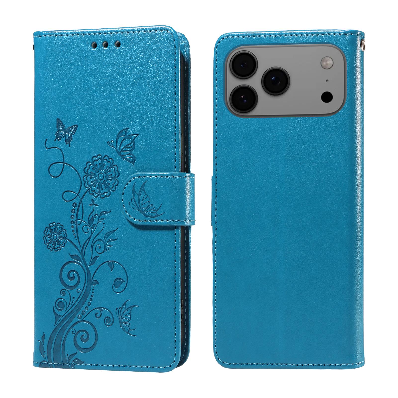 

For iPhone 17 Pro Max Leather Case Butterfly Floral Imprint Wallet Stand Cover E