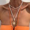 Niche Metal Sunflower Face Pendant Necklace, Personalized Retro Rope Collarbone Necklace For Women