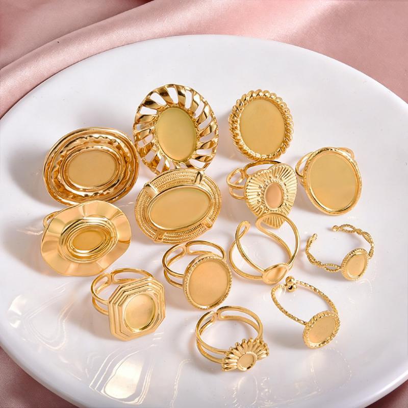 DIY Cabochons Jewelry Ring 1Pcs Adjustable Open Stainless Steel Heart Sun Leaf Motif for Anniversary Gift for Her