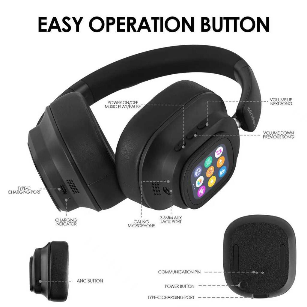 ANC Bluetooth Sportkopfhörer mit Touchscreen - Over-Ear, Geräuschunterdrückung, Transparentes Modell 930plus